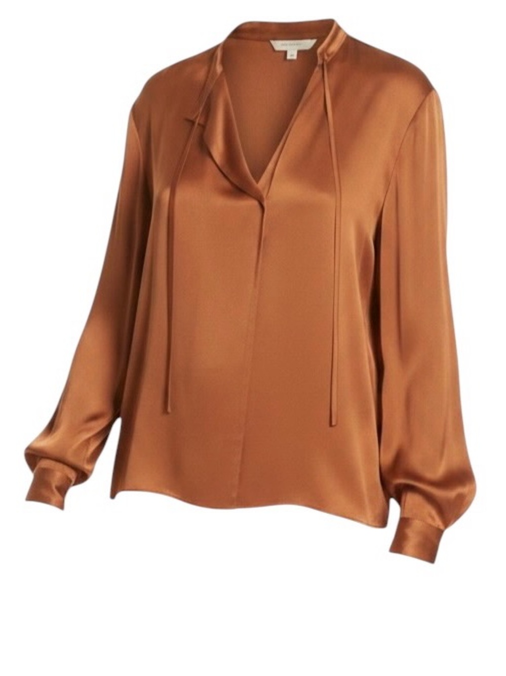 Vince Silk Long Sleeve Asymmetric Tie Neck Top, Size S